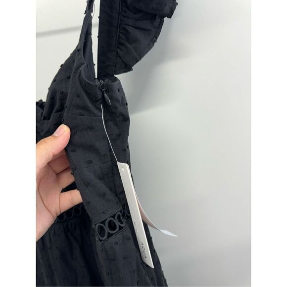 AQUA Mini Dress Womens Size Extra Small Clip Dot Flutter Sleeves in Black NWT - Picture 8 of 12